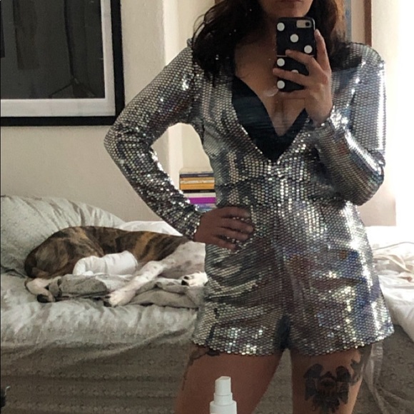 Vintage shiny & short jumpsuit sz M - Picture 2 of 4